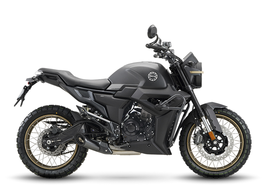 Zontes motos en Argentina - Moto Zontes 200G en color gris oscuro con silueta lateral y estilo de inspiración scrambler. Zontes motos en Argentina - Zontes 200G gris oscuro de perfil con llantas de rayos doradas y neumáticos de dibujo mixto.