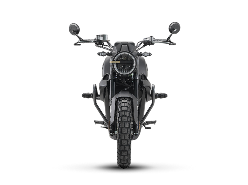 Zontes motos en Argentina - Moto Zontes 200G frontal con diseño simétrico y faro redondo como rasgo central. Zontes motos en Argentina - Zontes 200G de frente con faro circular, espejos altos y neumático delantero de dibujo mixto.