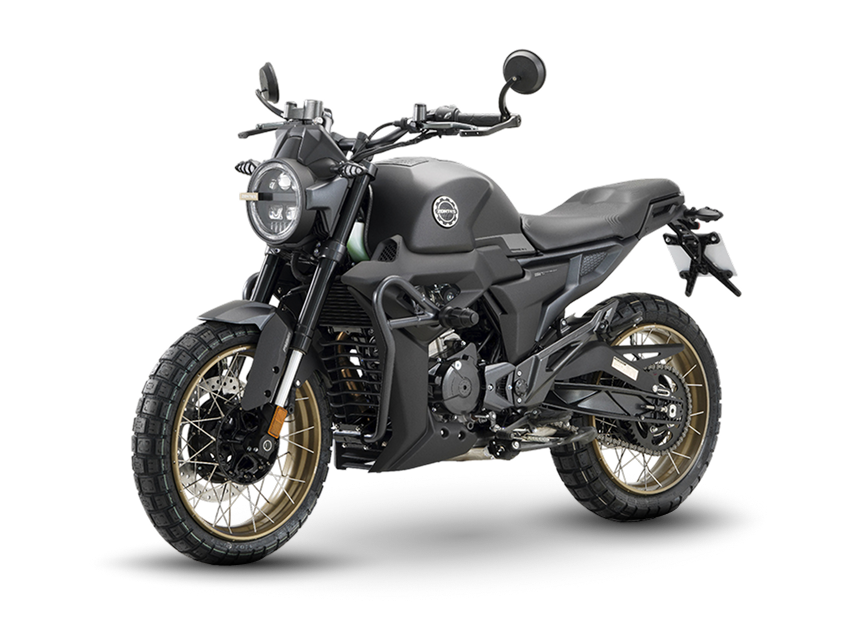 Zontes motos en Argentina - Moto Zontes 200G gris con faro circular, depósito marcado y postura compacta. Zontes motos en Argentina - Zontes 200G gris oscuro con faro redondo, ruedas de rayos doradas y vista en ángulo sobre fondo negro.