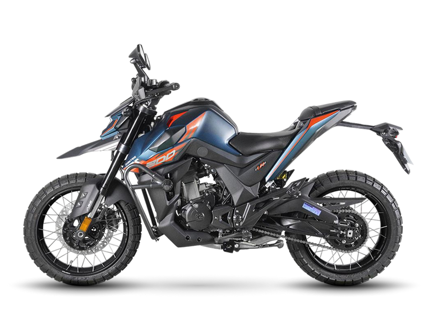 Zontes motos en Argentina - Moto Zontes 200U azul con silueta lateral y diseño urbano de fuerte personalidad. Zontes motos en Argentina - Zontes 200U azul y negra de perfil con ruedas de rayos, asiento escalonado y detalles naranjas.