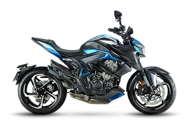 Zontes motos en Argentina - Zontes 350R en color negro con detalles azules, diseño agresivo y ruedas de aleación.