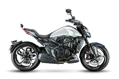 Zontes motos en Argentina - Zontes 350V en color gris con asiento bajo, líneas extendidas y rueda delantera de gran presencia.