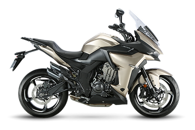 Zontes motos en Argentina - Zontes 350X en color beige con carenado frontal alto, parabrisas y perfil touring.