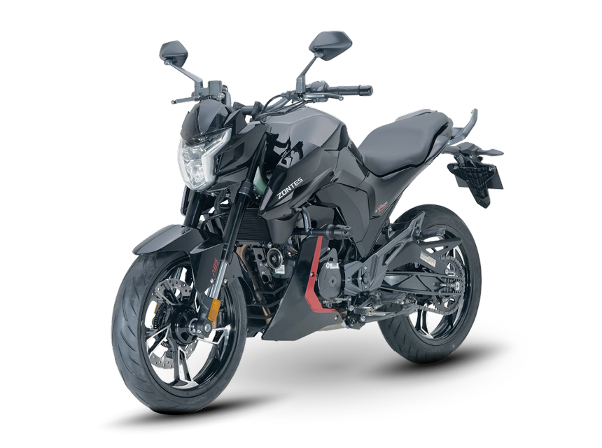 Zontes motos en Argentina - Zontes 200Z en negro con una silueta dinamica, llantas deportivas y una presencia de gran caracter. Zontes motos en Argentina - Zontes 200Z negra con detalles rojos, faro angular y una figura compacta de estilo naked.