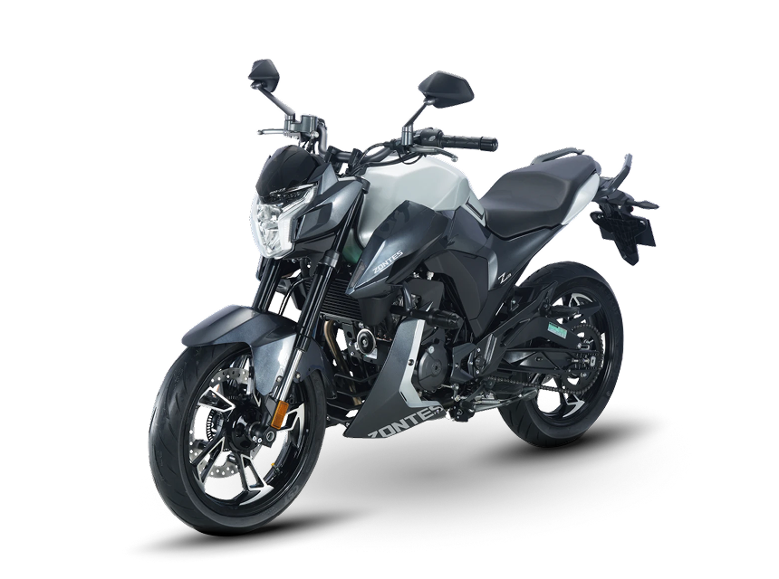 Zontes motos en Argentina - Zontes 200Z en gris claro con una figura dinamica, frente definido y detalles de fuerte presencia. Zontes motos en Argentina - Zontes 200Z gris con faro angular, tanque musculoso y una silueta compacta de estilo urbano.