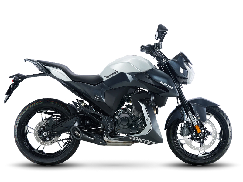Zontes motos en Argentina - Zontes 200Z con silueta moderna, frente definido y un conjunto de presencia urbana bien marcada. Zontes motos en Argentina - Zontes 200Z en gris y negro con lineas angulosas, llantas deportivas y una postura compacta de estilo naked.