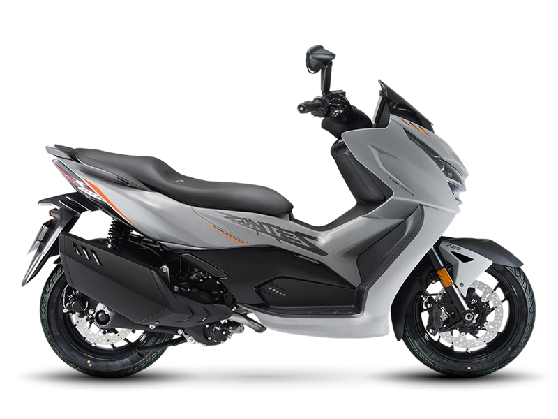 Zontes motos en Argentina - Zontes 368D gris con silueta urbana, ruedas oscuras y carroceria compacta. Zontes motos en Argentina - Scooter Zontes 368D gris claro con perfil lateral, asiento de dos niveles y carenado de lineas marcadas.