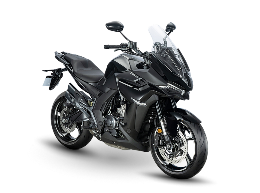 Zontes motos en Argentina - Zontes 350X negra con parabrisas alto, frente marcado y un conjunto compacto de impronta deportiva.