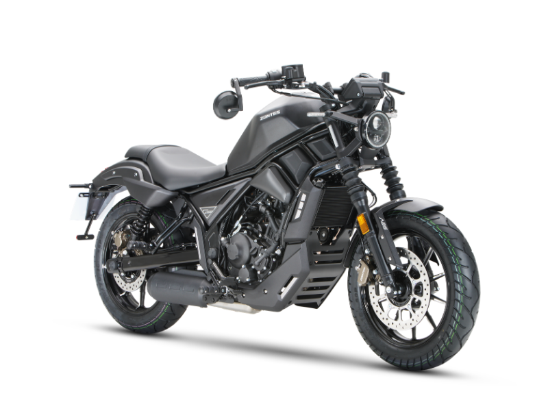 Zontes motos Argentina - Zontes C200 con frente clásico y líneas oscuras Zontes motos Argentina - moto Zontes C200 negra con faro redondo, horquilla visible y asiento bajo