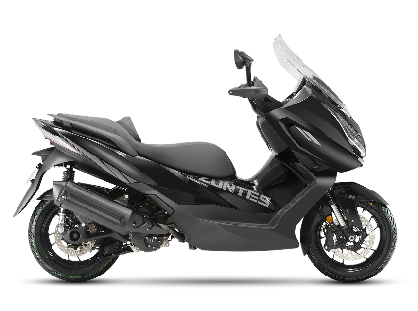 Zontes motos Argentina - scooter Zontes 368E ETC negro con lateral completo, parabrisas alto y escape plateado