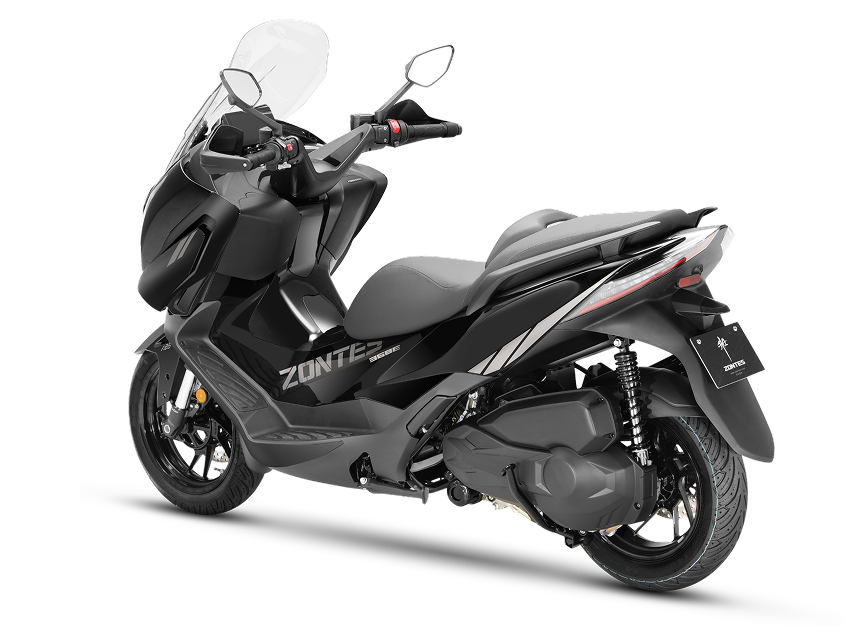 Zontes motos Argentina - scooter Zontes 368E ETC negro con motor lateral, asiento doble y luz trasera
