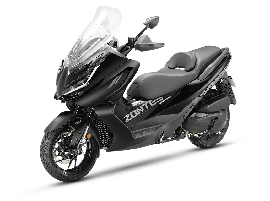 Zontes motos Argentina - scooter Zontes 368E ETC negro con carenado frontal, parabrisas alto y lateral visible