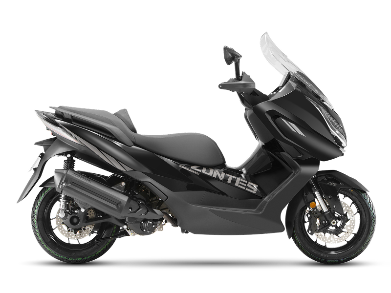 Zontes motos Argentina - scooter Zontes 368E ETC negro con perfil lateral, parabrisas alto y asiento doble